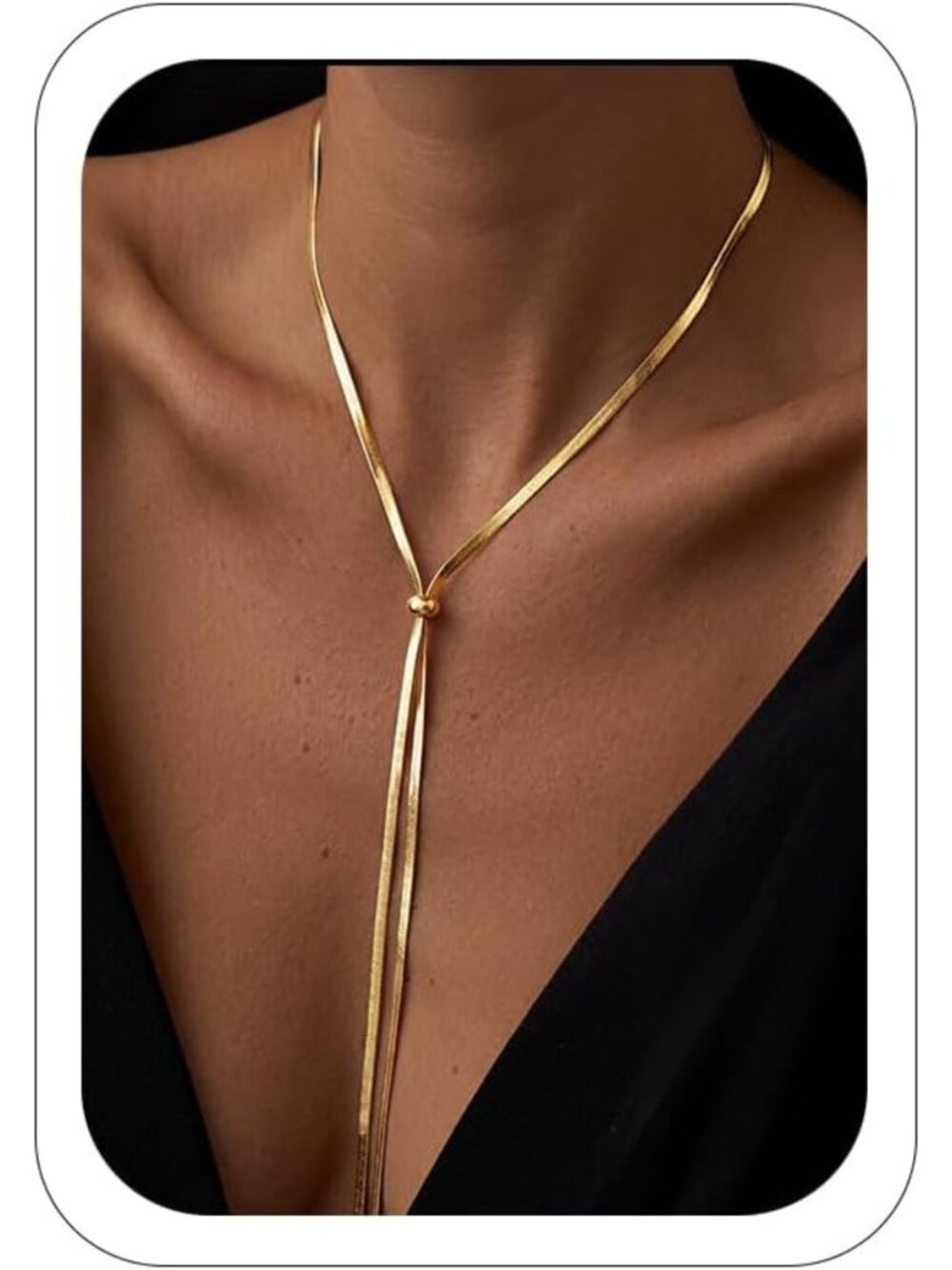 Elegant Long Gold Lariat Y Necklace - Waterproof Adjustable Drop Chain Jewelry